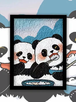 Сладка панда-боядисана цветна боя боядисана с маслени бои цвят и цветна и проста детска ръка с цветна живопис