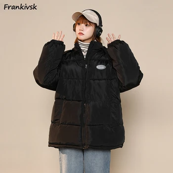 Hooded Parkas Жени Корейски Preppy Style Baggy Solid Leisure Winter Simple Streetwear Advanced Minimalist Hipster Slouchy Tender