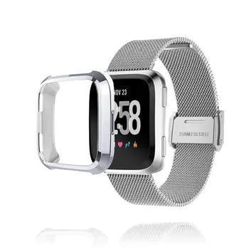 Fitbit Versa 2 3 4 Band Sense 2 Lite каишка с екран протектор TPU случай броня метална гривна за Versa Аксесоари за часовници