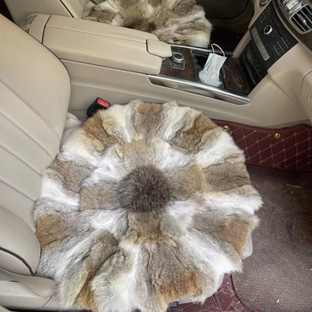 Пухкава натурална подложка от козина от истински койот, кръгла възглавница за диван, диван, фотьойл, столче за кола, топла, зима, 50x50cm