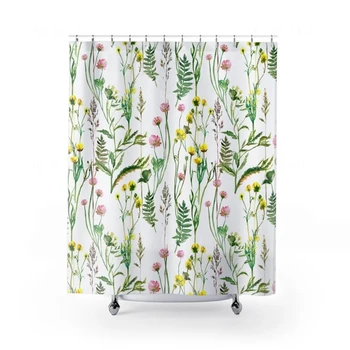 Модерна илюстрация Бохемски цветни растения флорални душ завеса баня декор