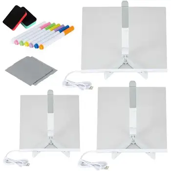 Акрилна дъска за бележки LED дъска за рисуване със светеща стойка за съобщения със 7 маркера многофункционална прозрачна