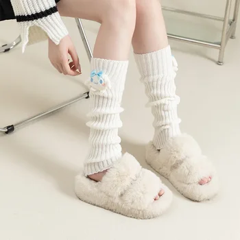 Sanrio Kawaii Hello Kitty чорапи Cinnamoroll Моята мелодия аниме карикатура сладко момиче нова мода термично бяло плетени дълги чорапи за прасеца