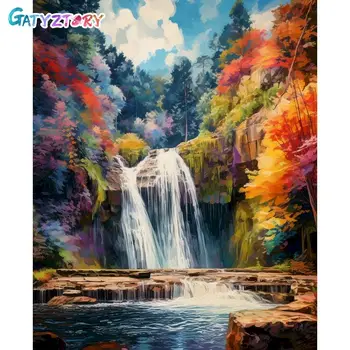 GATYZTORY DIY живопис по номера пейзаж водопад живопис с маслени бои Начало декор Ръчно рисувани платно рисунка подарък