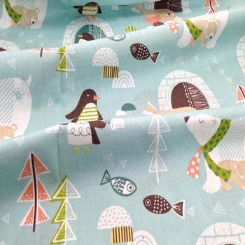 50x160cm So Cute Happy South Pole Penguin & Polar Bear Printed 100% памучен плат 50x160cm Спално бельо Quilting Clothing DIY fabric