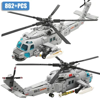 Военни MOC Navy Z-20 хеликоптери с ракетен модел строителни блокове DIY въоръжен самолет оръжие тухли играчки за деца подаръци