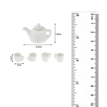 Dollhouse миниатюрни чай комплект китайски стил чайник декорация керамични чайник и чаша за мини кухня трапезария маса десктоп