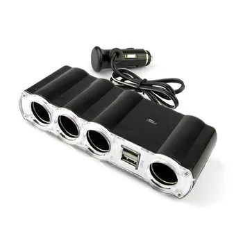 12V - 24V 4-Way Multi Socket зарядно за кола Превозно средство Auto Car Cigarette Lighter Socket Splitter & Dual USB портове Plug адаптер