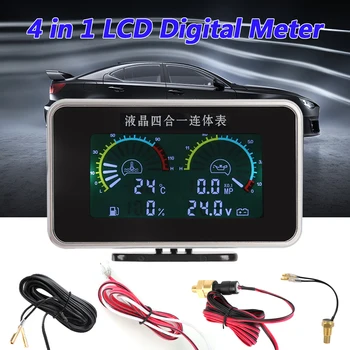  Аксесоари за кола 4 в 1 Инструментален панел LCD автомобил Цифров манометър за налягане на маслото Волтметър за измерване на температурата на водата Цифров сензор за дисплей