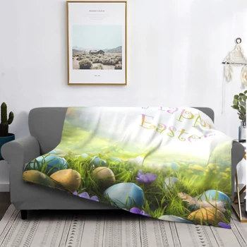 Персонализирани пролетни цветя и великденски яйца Уютни топли одеяла Цветни великденски яйца на тревата Супер меко одеяло за хвърляне на руно