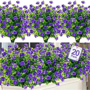1 Пакет изкуствени цветя на открито UV устойчиви фалшиви цветя зеленина храсти растения за офис кухня сватба градина декор