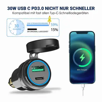 1pcs Quick Charge 3.0 Dual USB-Charger Plug Socket Power Adapter Type-C For-BMW Motorcycle F800 F650 F700 R1200 GS R1200RT