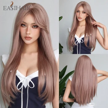 EASIHAIR лилаво сиво Lolita косплей перуки дълги прави синтетични перуки с взрив за жени ежедневно естествен топлоустойчив фалшива коса