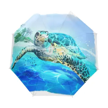 Океанска морска костенурка Сгъваем дъжд Слънчев чадър Морски създания Туристически чадъри Компактен лек ветроустойчив за тийнейджъри Възрастни Деца