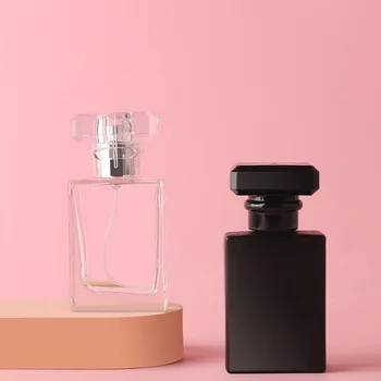 30ml парфюмна бутилка 50ml квадратна прозрачна преносима черна капачка матирано пресована фина спрей 100ml стъклена ароматерапия отделна бутилка