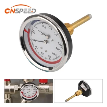  CNSPEED 1 / 2NPT вода температурен манометър 0-1.6 Mpa 0-120C Компактен термоманометър Температура Манометър Mearsuring Подходящ за RV