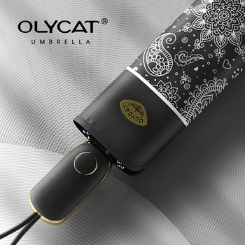 OLYCAT Летен автоматичен чадър за жени Летен UV защитен чадър за слънце Сгъваем плосък чадър UPF50+