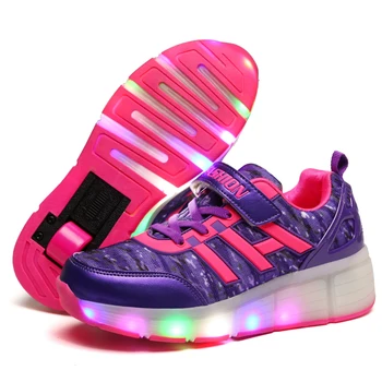 Детски обувки за колела Спортно свободно време Детски обувки Мода с LED дишаща Ежедневни детски маратонки Момичета и момчета Ролкови кънки
