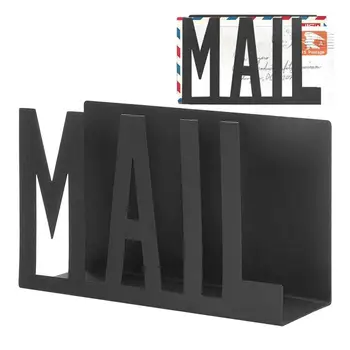 Метална машина за сортиране на писма Черна метална изрязана стойка за организиране на писма Училищна организация Стилен черен държач за поща за бележници