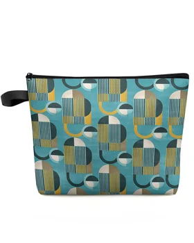Средновековна геометрия Абстрактни цветове грим чанта торбичка пътуване Essentials жени козметични чанти тоалетна организатор съхранение молив