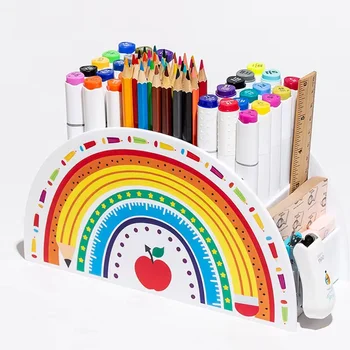 Ins Rainbow Голяма кутия за съхранение на моливи 5 решетки Desktop Organizer молив грим четка бял акрил канцеларски материали за съхранение