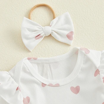 бебе момичета 3бр пролетни екипировки сърце печат гащеризон пола лента за глава комплект новородени дрехи