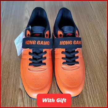 HONG GANG Orange Hook Loop Обувки за вдигане на тежести за двойка Размер 37 Стабилизиране на 3.5cm Heel Gym Мъртва тяга Обувки Fit Squatting Sport