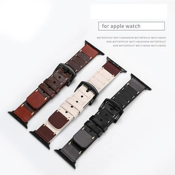 Луда конска кожена каишка За Apple Watch Series 4/3/2/1 40mm 44mm Маншети iwatch 38mm 42mm Ленти за часовници Водоустойчива лента за търкане