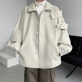 Улично облекло вълнено палто Мъжко 2023 есенно зимно малцинствено яке Американско ретро свободно небрежно асиметрично яке