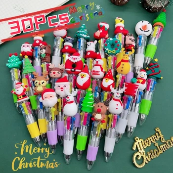 30Pcs сладък карикатура Коледа мини 4 цвята химикалка Дядо Коледа 4-цветен многоцветен натиснете писалки студент училище офис Supplie
