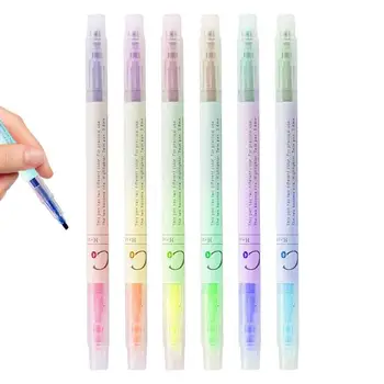  маркер маркер писалка 6Pcs естетичен маркер писалка двойно завърши маркери цветни писалки за бележка като флуоресцентни писалки за