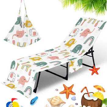 Cartoon Animals Print Lounge Chair Beach Towel Cover Microfiber Pool Sunbath Lounge Chair Cover, Chaise Lounge Covers 210x75cm