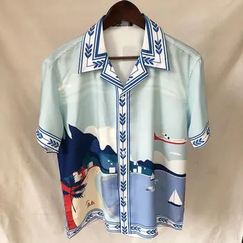 Лятна небрежна риза с къс ръкав Хавайска риза Хип-хоп остров Принт плажни ризи Мъже Хараджуку Камисас де Хомбре