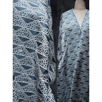 Линейна корона скица син китайски стил известен семеен стил жакард плат ръчно изработени DIY чанта пола дизайнер плат