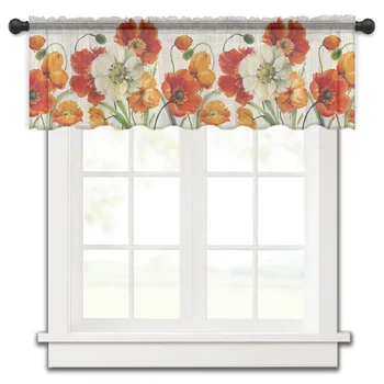 Реколта цветя макове спалня voile къс прозорец завеса шифон завеси за кухня Начало декор малки тюл завеси