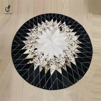 Луксозна декорация на стая Неплъзгаща се телешка пачуърк кръгъл подов килим истински кравешки кожени килими за хол
