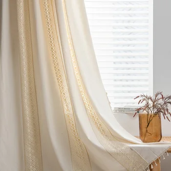 Creative памучна завеса с пискюл шик плетене на една кука плетене и платно снаждане драперия за плъзгащи се врати прозорец декорация