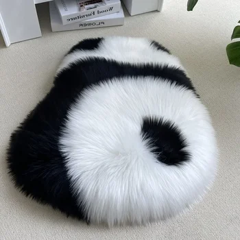 Pure Wool Panda Throw Pillow Leather and Wool Integrated Mesh Red Pillow Long Hair Cartoon Cushion Wool Cushion
