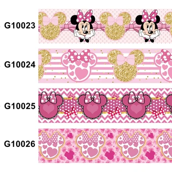 Love Disney Minnie Cartoon Printed Grosgrain Ribbon 22mm 25mm Liston 50yards FOE for DIY Hair Bow Craft Supplies Материали