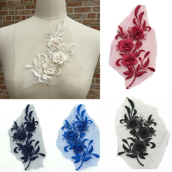 1Pc бродирани тюл 3D дантела подстригване лепенки стикер шият на кръпка цвете апликация DIY бродерия за дрехи значки аксесоари