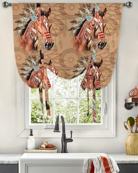 Конска глава перо индийски конски очи завеси за хол спалня модерен вратовръзка прозорец завеса кухня къса завеса