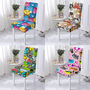 карикатура животински печат стол покритие участък анти-мръсни седалка покритие за трапезария банкет декор стол случай миещи се стол Slipcover