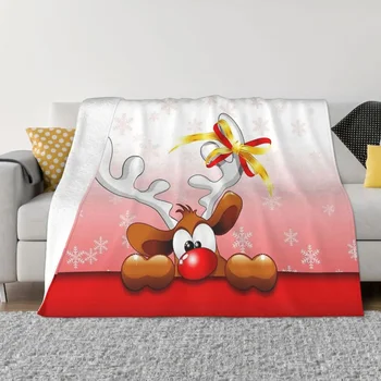 Сладък карикатура одеяло фланела декорация северни елени сладък и забавен Коледа карикатура характер преносим дом спално бельо