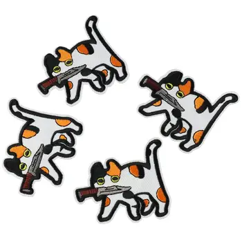 4PCS самурай котка бродерия кръпка якета бродирани лепенки котка с нож кръпка дрехи