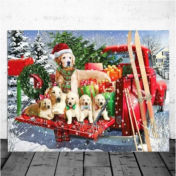 5D DIY диамантена живопис червен камион куче сноухаус пълен мозайка кръст бродерия комплект детска ръка Санта коледна украса H597