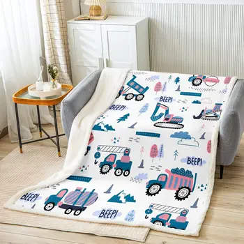 Детски строителни камиони руно хвърлят одеяло момчета карикатура автомобили размита одеяло за диван легло диван машини багер
