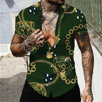 Лятна мъжка модна тениска 3D печат извънгабаритни хлабав случайни мъжки високо качество луксозен мъж риза плюс размер плаж поло врата риза