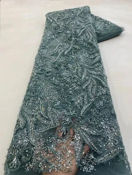 2023 Мода Елегантна френска бродерия Beaded дантела плат африкански нигерийски с пайети плат за сватбена рокля