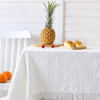 Правоъгълна покривка за маса Сгъстяване на памучно бельо Покривка за маса с пискюл за сватбено хранене Кухненско бюро Декорация на маса