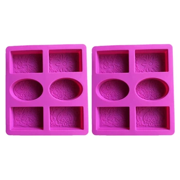2X силиконов сапун мухъл за производство на сапун 3D 6 форми овален правоъгълник сапун плесен цветя баня кухня сапун мухъл